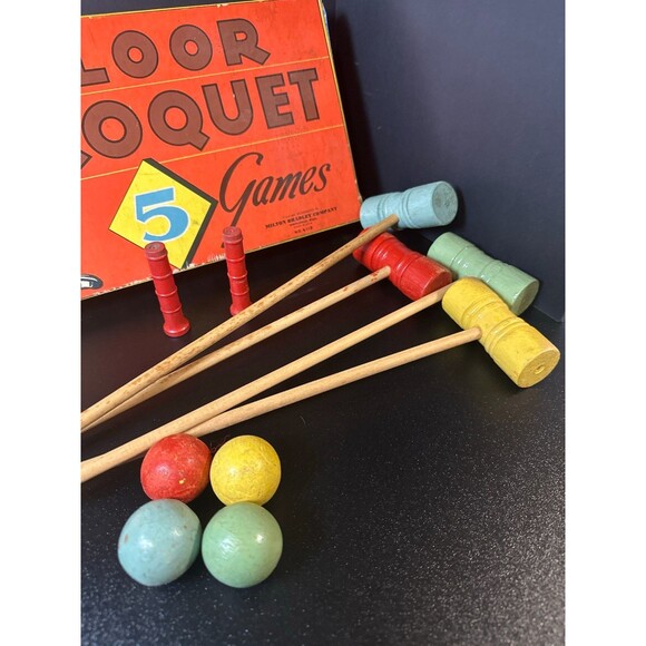 1938 Milton Bradley Floor Croquet 5 Games Vintage Wood Toy Set No.4119 - Picture 4 of 10